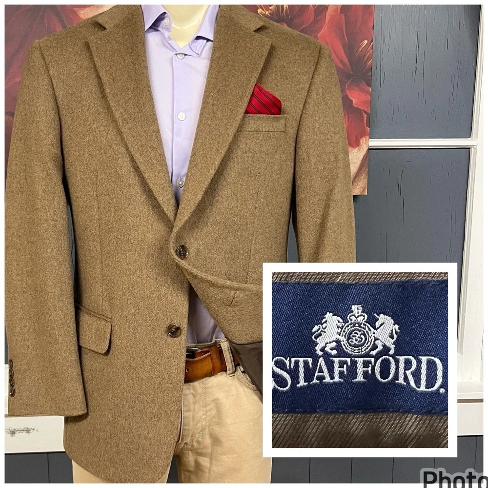 Stafford‎ Camel Hair Blazer Jacket Sport Coat Mens 40R Classic Fit Brown